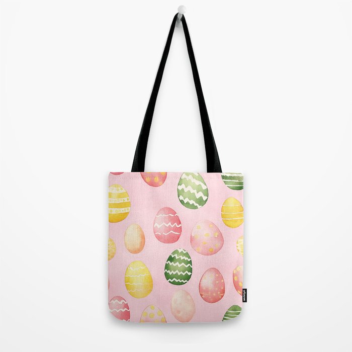 Pink Watercolor Painted Easter Eggs All Over Tote Bag Gallery Image 2