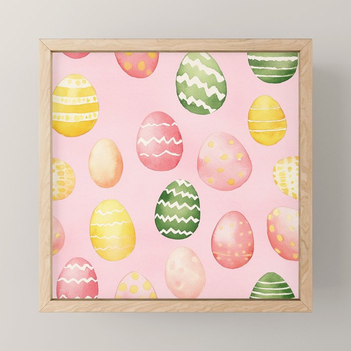 Pink Watercolor Painted Easter Eggs All Over Mini Art Print Gallery Image 1
