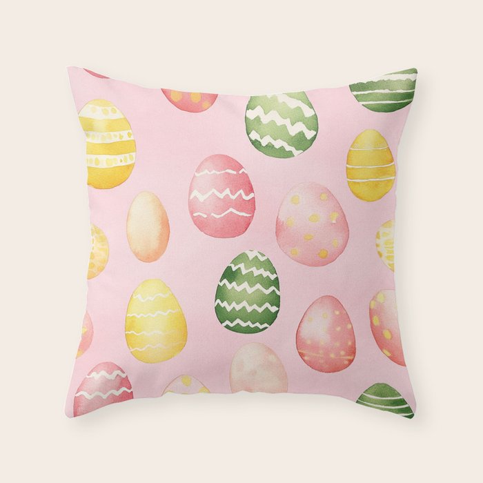 Pink Watercolor Painted Easter Eggs All Over Throw Pillow Gallery Image 6