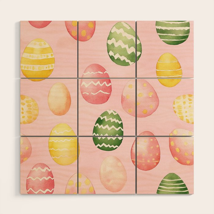 Pink Watercolor Painted Easter Eggs All Over Wood Wall Art Gallery Image 1