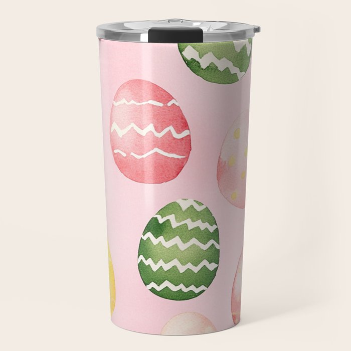 Pink Watercolor Painted Easter Eggs All Over Travel Mug Gallery Image 1