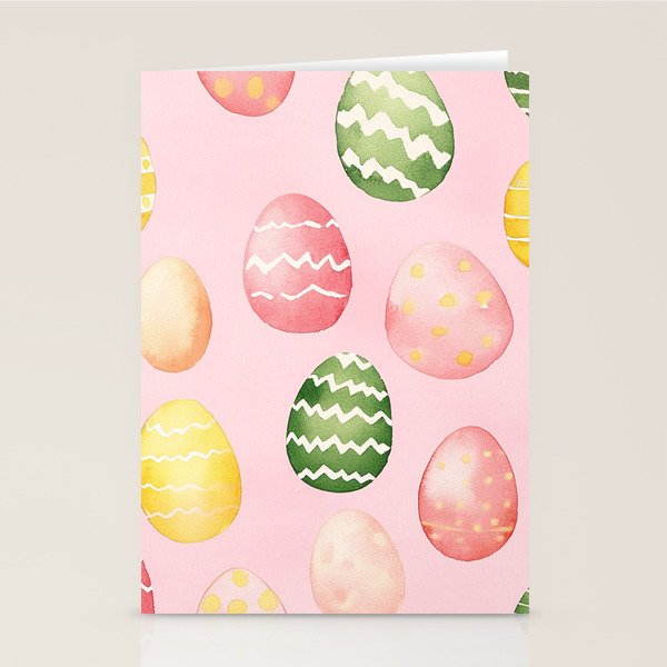 Pink Watercolor Painted Easter Eggs All Over Stationery Card Gallery Image 1