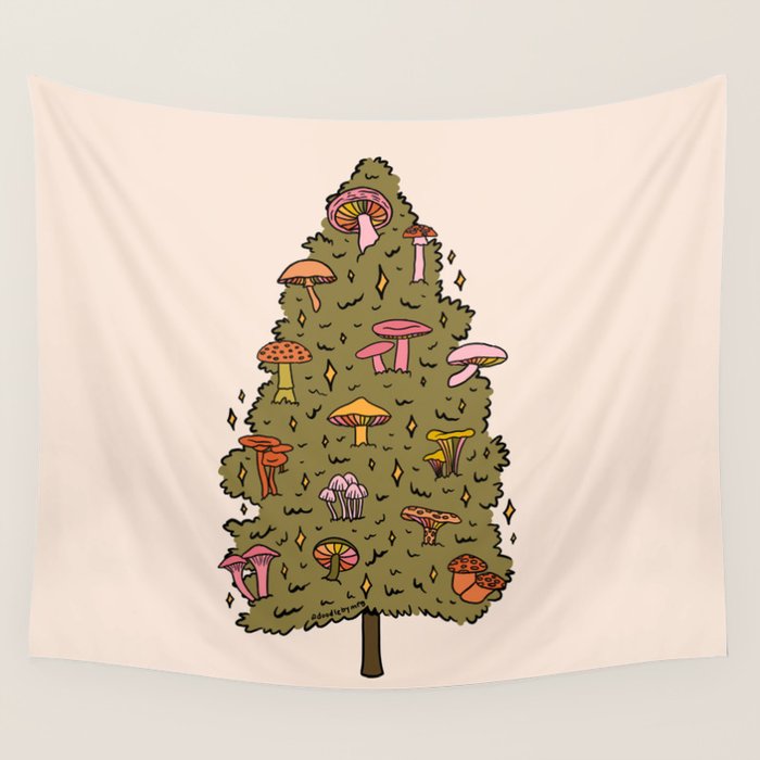 Mushroom Christmas Tree Wall Tapestry Gallery Image 4