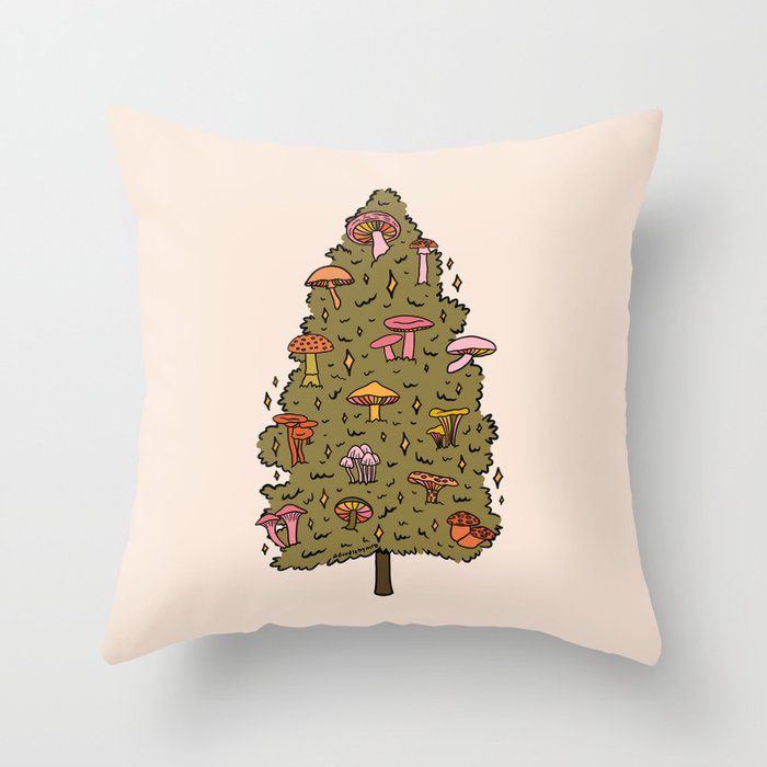 Mushroom Christmas Tree Throw Pillow Gallery Image 1