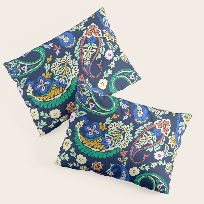 Vibrant paisley print on dark Pillow Sham Gallery Image 1