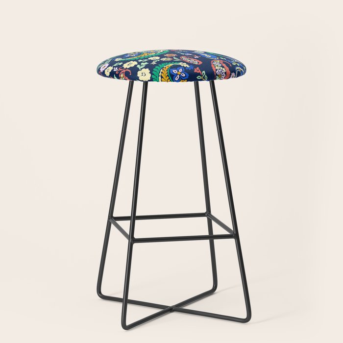 Vibrant paisley print on dark Stool Gallery Image 1