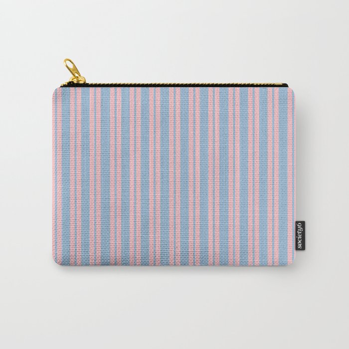 Pastel Pink and Light Blue Classic Double Stripe Vertical Pattern Carry All Pouch Gallery Image 1
