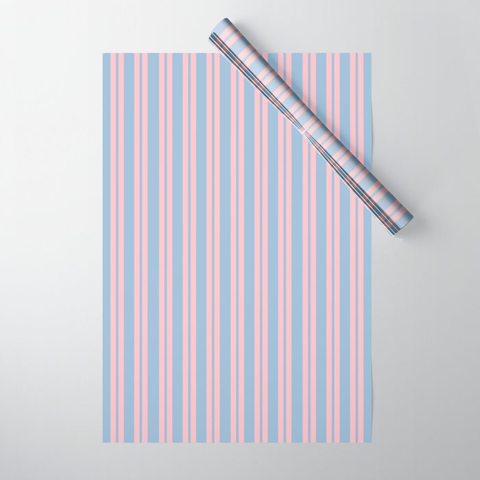 Pastel Pink and Light Blue Classic Double Stripe Vertical Pattern Wrapping Paper Gallery Image 1