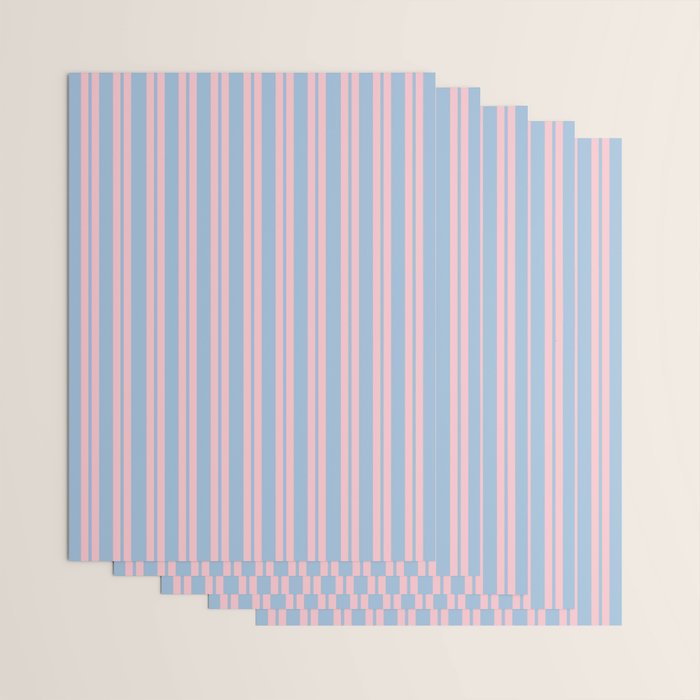 Pastel Pink and Light Blue Classic Double Stripe Vertical Pattern Wrapping Paper Gallery Image 3