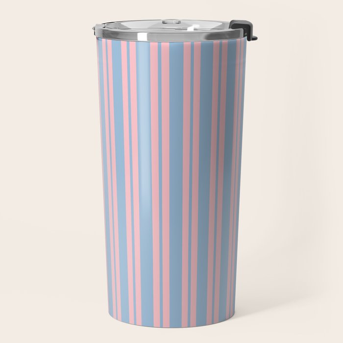 Pastel Pink and Light Blue Classic Double Stripe Vertical Pattern Travel Mug Gallery Image 2