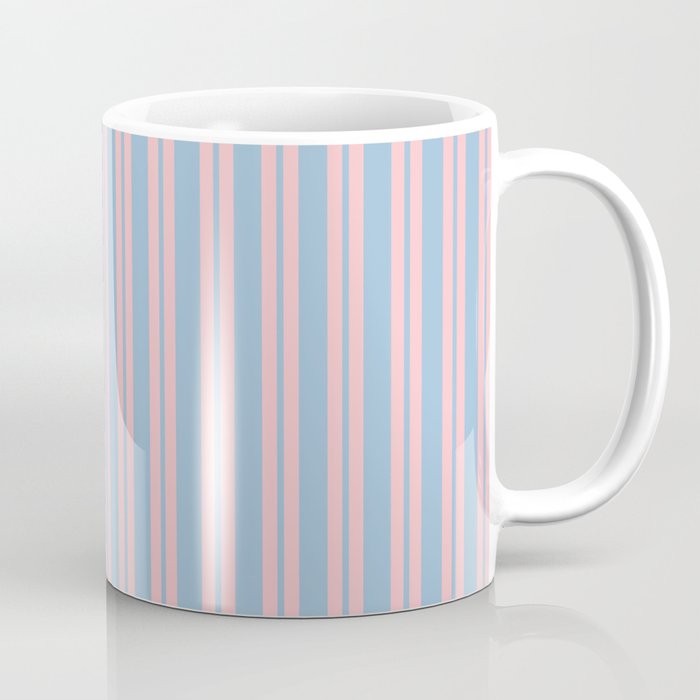Pastel Pink and Light Blue Classic Double Stripe Vertical Pattern Coffee Mug Gallery Image 1