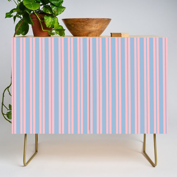 Pastel Pink and Light Blue Classic Double Stripe Vertical Pattern Credenza Gallery Image 1
