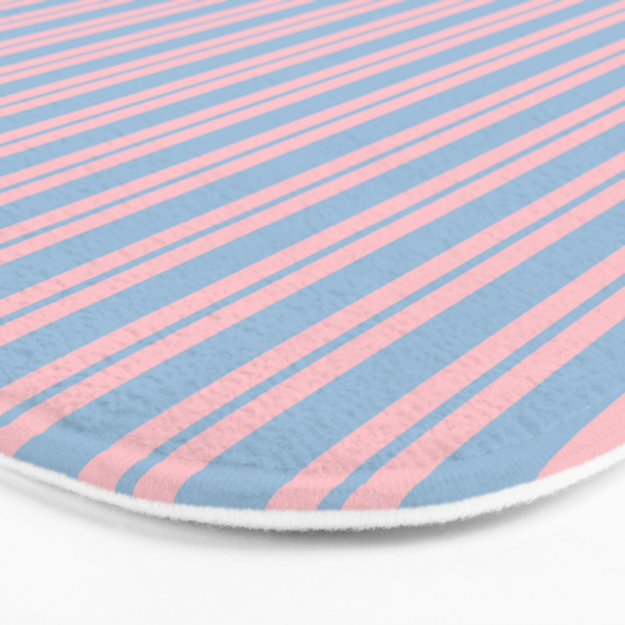 Pastel Pink and Light Blue Classic Double Stripe Vertical Pattern Bath Mat Gallery Image 3