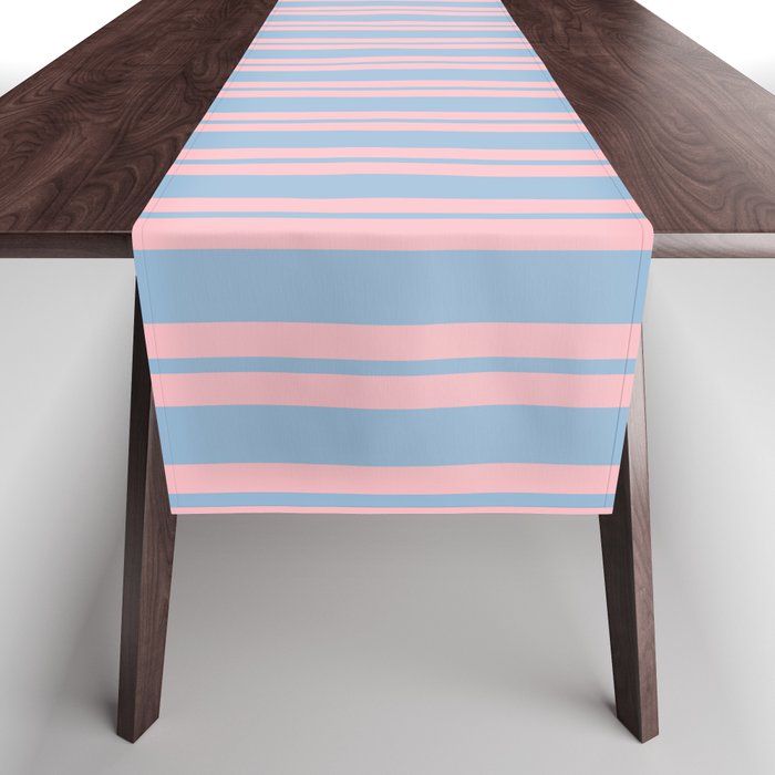 Pastel Pink and Light Blue Classic Double Stripe Vertical Pattern Table Runner Gallery Image 1