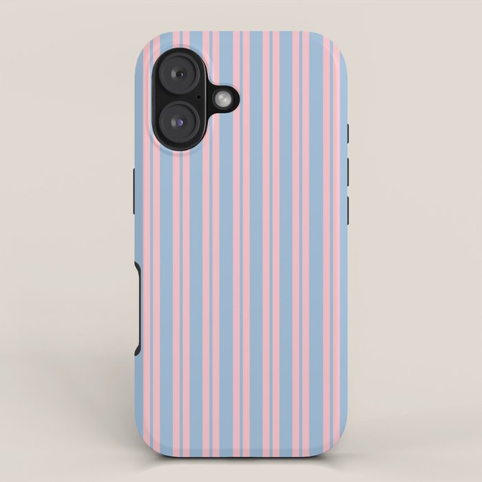 Pastel Pink and Light Blue Classic Double Stripe Vertical Pattern iPhone Case Gallery Image 1