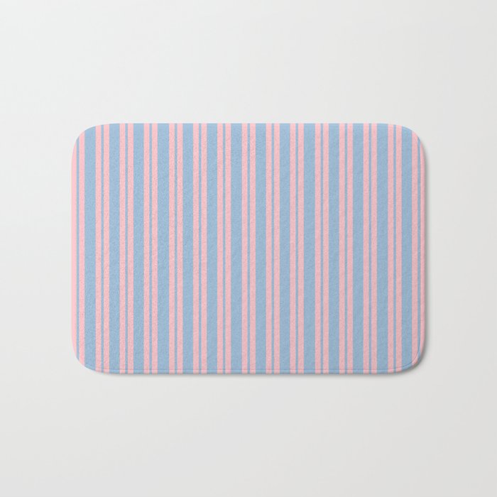 Pastel Pink and Light Blue Classic Double Stripe Vertical Pattern Bath Mat Gallery Image 1