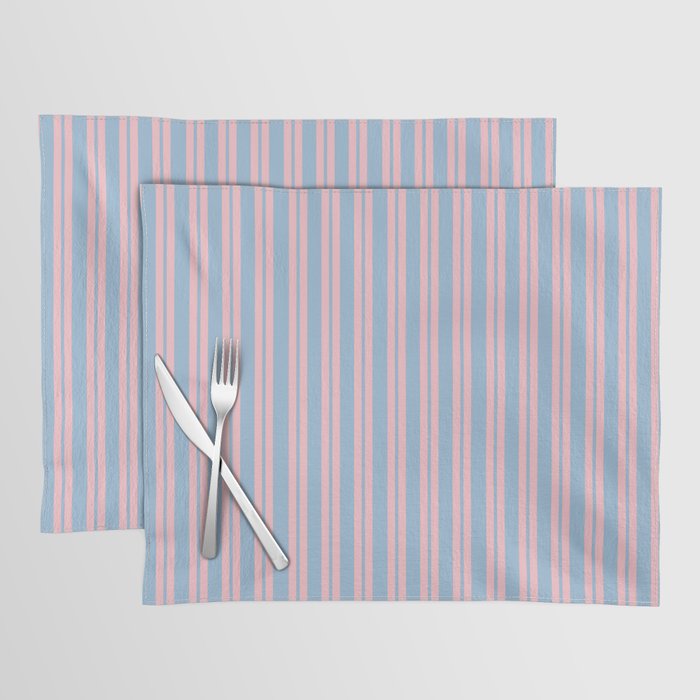 Pastel Pink and Light Blue Classic Double Stripe Vertical Pattern Placemat Gallery Image 1