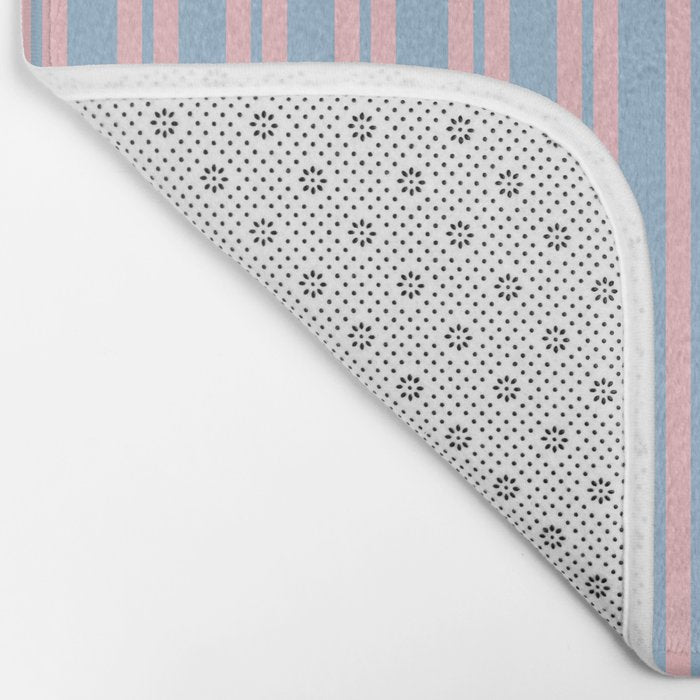 Pastel Pink and Light Blue Classic Double Stripe Vertical Pattern Bath Mat Gallery Image 2