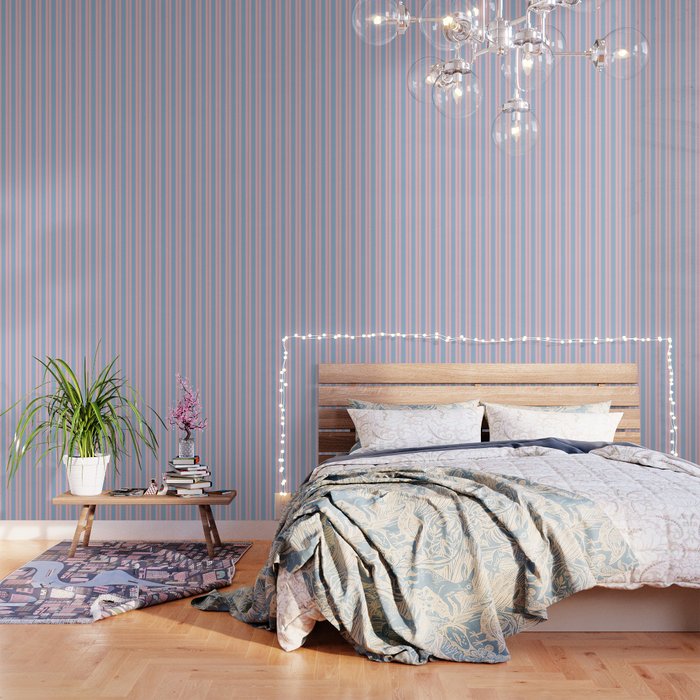 Pastel Pink and Light Blue Classic Double Stripe Vertical Pattern Wallpaper Gallery Image 3