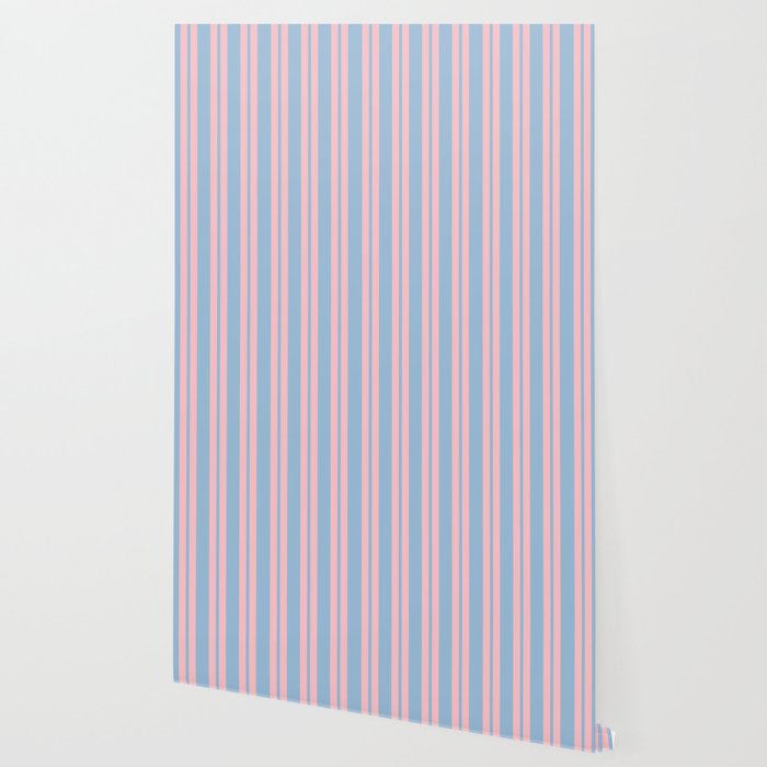 Pastel Pink and Light Blue Classic Double Stripe Vertical Pattern Wallpaper Gallery Image 2
