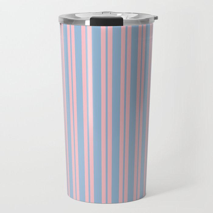 Pastel Pink and Light Blue Classic Double Stripe Vertical Pattern Travel Mug Gallery Image 1