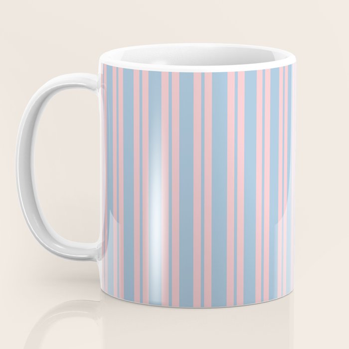 Pastel Pink and Light Blue Classic Double Stripe Vertical Pattern Coffee Mug Gallery Image 3