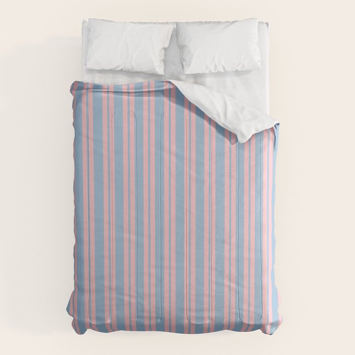 Pastel Pink and Light Blue Classic Double Stripe Vertical Pattern Comforter Gallery Image 1