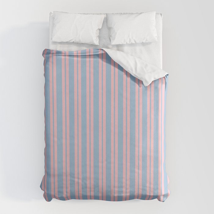 Pastel Pink and Light Blue Classic Double Stripe Vertical Pattern Duvet Cover Gallery Image 1