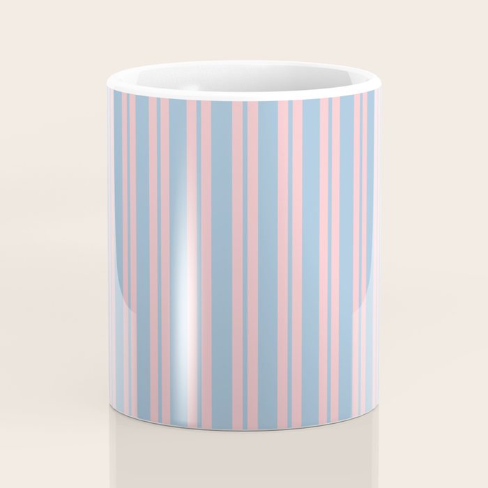 Pastel Pink and Light Blue Classic Double Stripe Vertical Pattern Coffee Mug Gallery Image 4