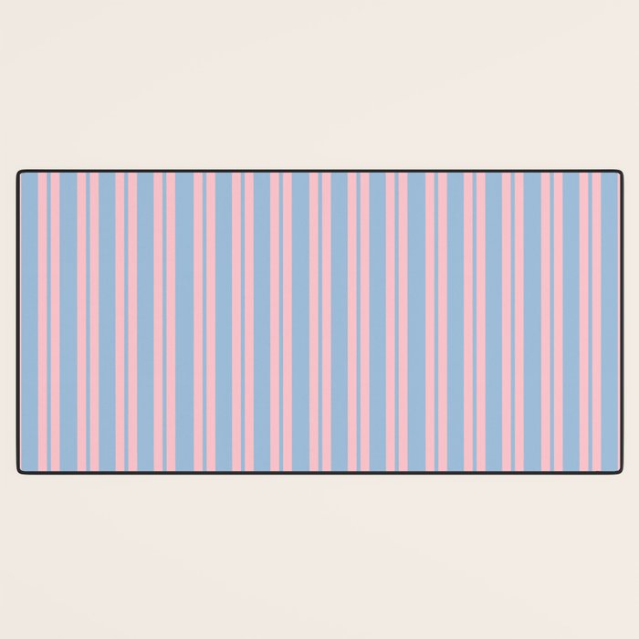 Pastel Pink and Light Blue Classic Double Stripe Vertical Pattern Desk Mat Gallery Image 3