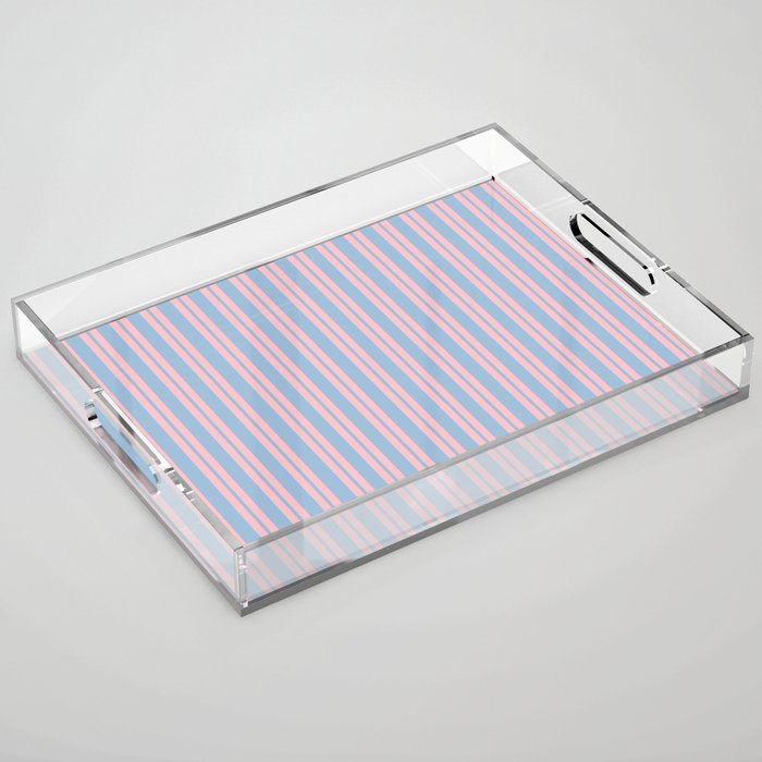 Pastel Pink and Light Blue Classic Double Stripe Vertical Pattern Acrylic Tray Gallery Image 1