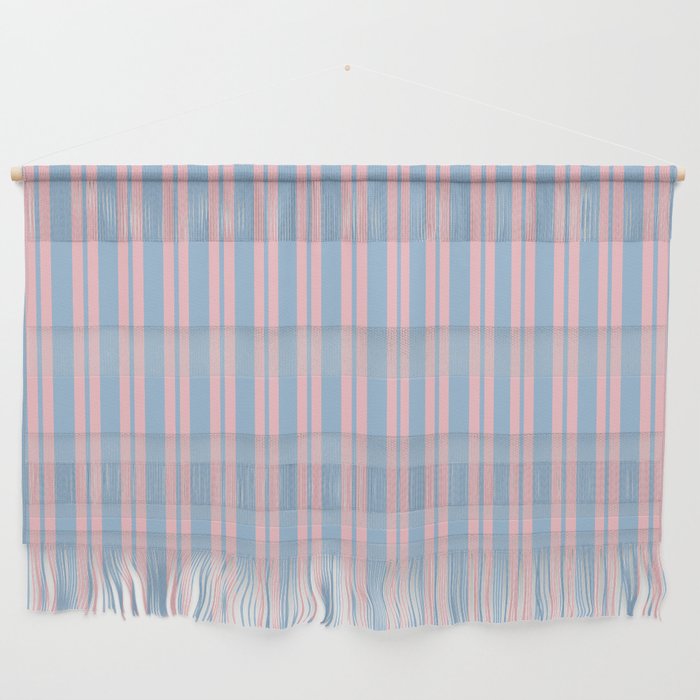 Pastel Pink and Light Blue Classic Double Stripe Vertical Pattern Wall Hanging Gallery Image 1