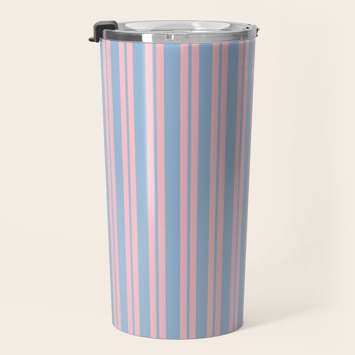 Pastel Pink and Light Blue Classic Double Stripe Vertical Pattern Travel Mug Gallery Image 3