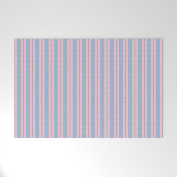 Pastel Pink and Light Blue Classic Double Stripe Vertical Pattern Welcome Mat Gallery Image 1