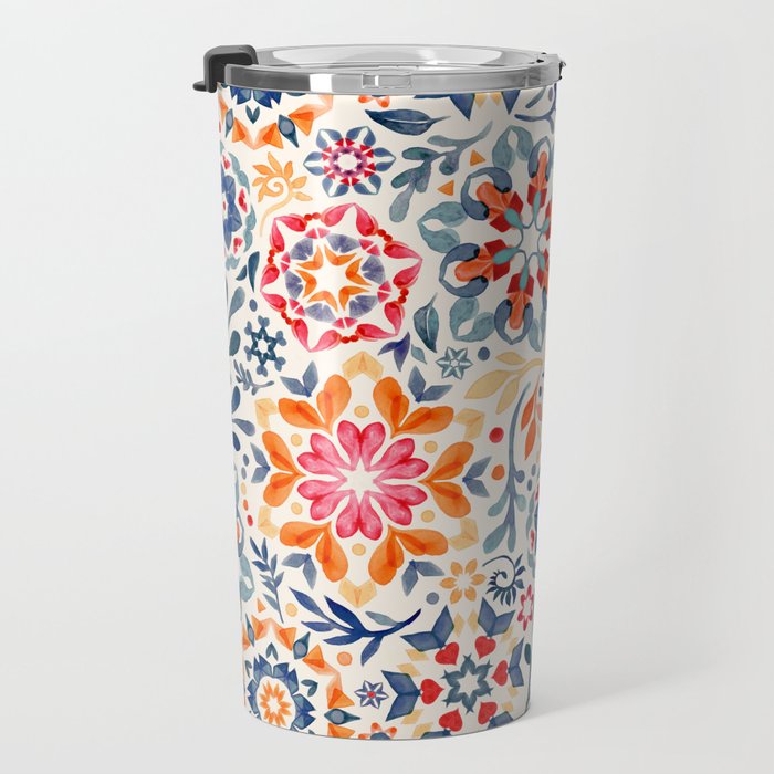 Watercolor Kaleidoscope Floral - desaturated Travel Mug Gallery Image 3