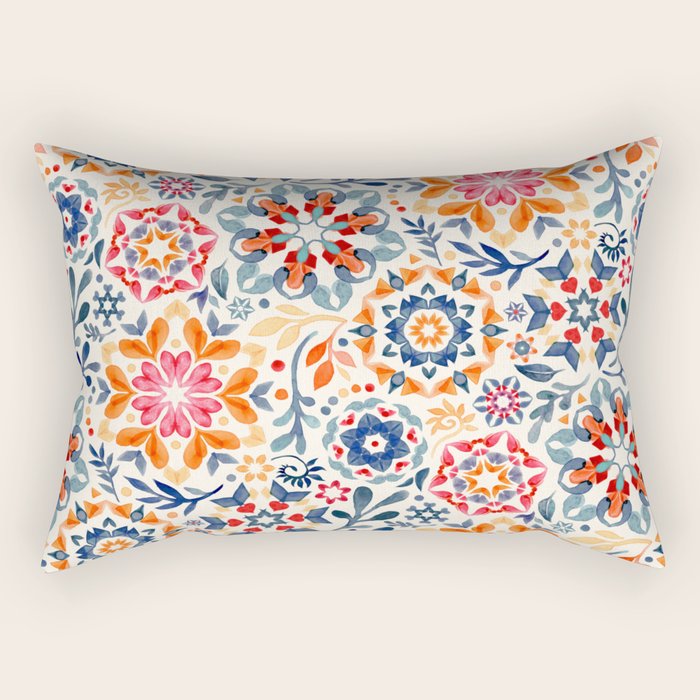 Watercolor Kaleidoscope Floral - desaturated Rectangular Pillow Gallery Image 2