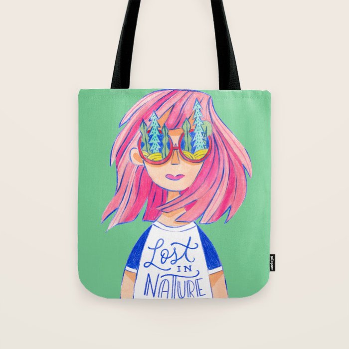 Lost in Nature Girl Portrait Tote Bag Gallery Image 1