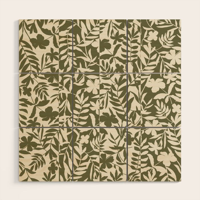 Reverse Floral Olive Green Wood Wall Art Gallery Image 1
