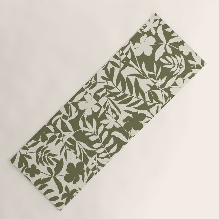 Reverse Floral Olive Green Yoga Mat Gallery Image 1