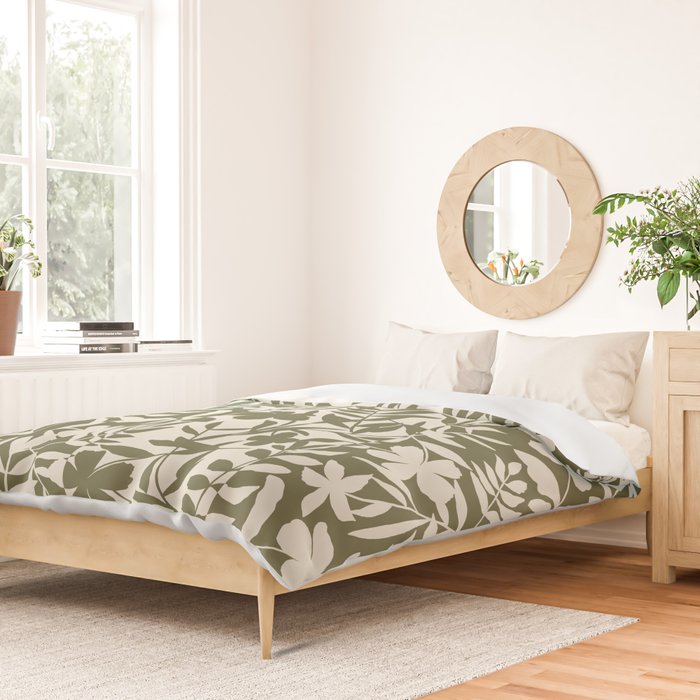 Reverse Floral Olive Green Duvet Cover Gallery Image 2