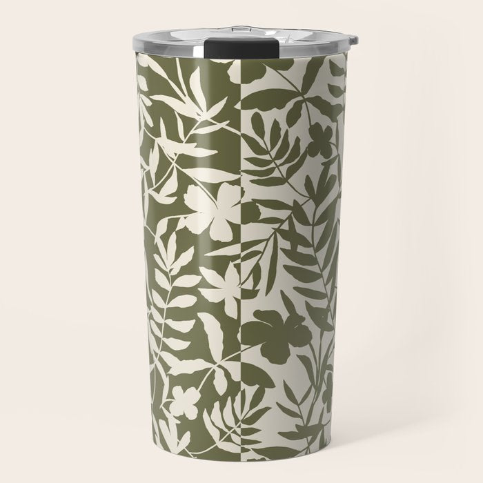 Reverse Floral Olive Green Travel Mug Gallery Image 1