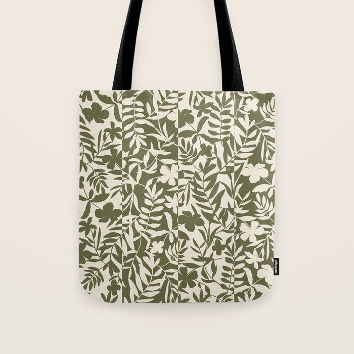 Reverse Floral Olive Green Tote Bag Gallery Image 1