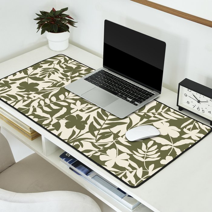 Reverse Floral Olive Green Desk Mat Gallery Image 2
