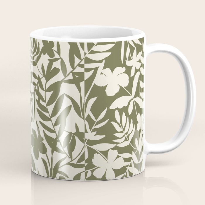 Reverse Floral Olive Green Coffee Mug Gallery Image 1