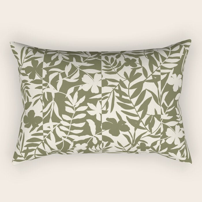 Reverse Floral Olive Green Rectangular Pillow Gallery Image 1
