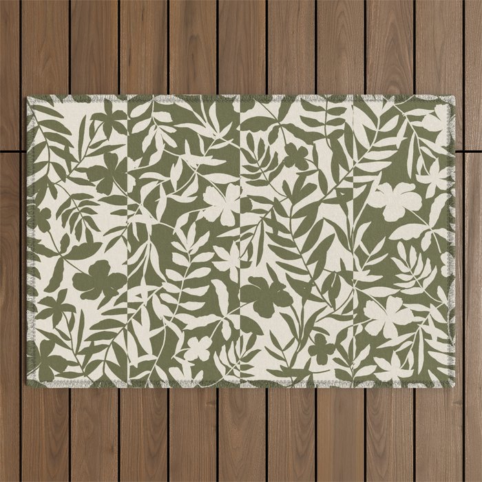 Reverse Floral Olive Green Outdoor Rug Gallery Image 1
