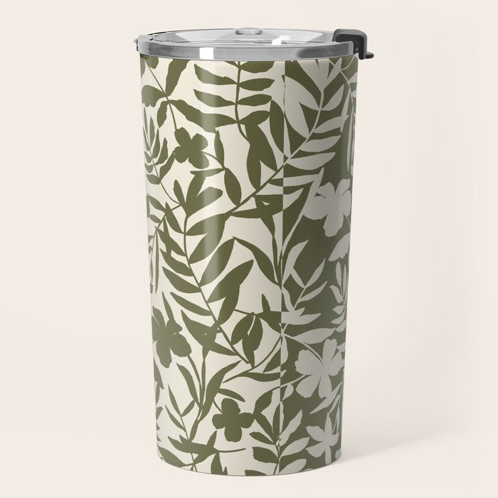 Reverse Floral Olive Green Travel Mug Gallery Image 2