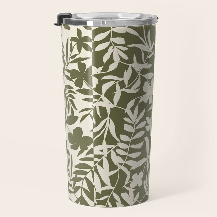 Reverse Floral Olive Green Travel Mug Gallery Image 3