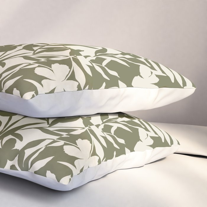 Reverse Floral Olive Green Pillow Sham Gallery Image 3