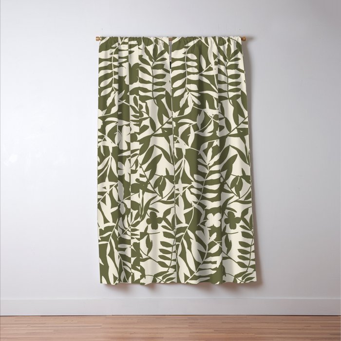 Reverse Floral Olive Green Window Curtain Gallery Image 3